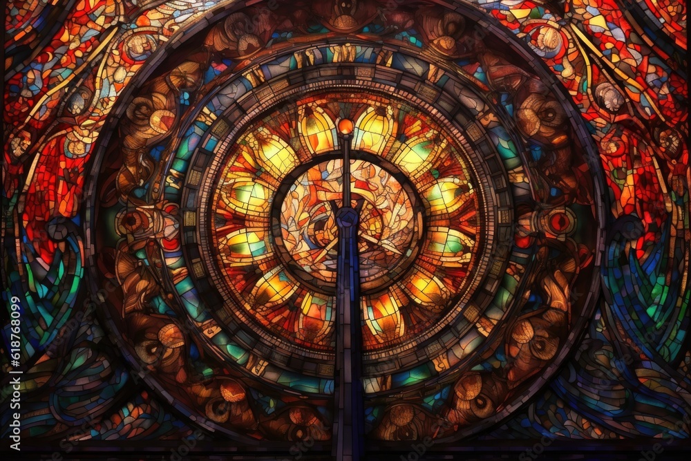 stained glass window with intricate patterns, created with generative ai