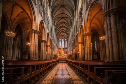wide angle shot of nave and gothic architecture  created with generative ai