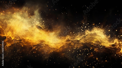 Fotografia, Obraz Abstract magic gold dust background over black Generative AI