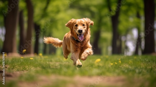 golden retriever playing and running in park Generative AI