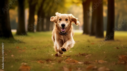 golden retriever playing and running in park Generative AI