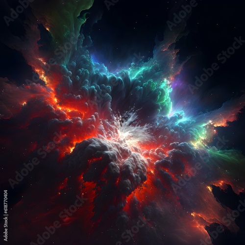 massive celestial fractal storms glowing red and green tinges of blue christmas Unreal Engine 5 mandelbulb 3d Cinematic UltraWide Angle beautifully color graded Cinematic White Balance 