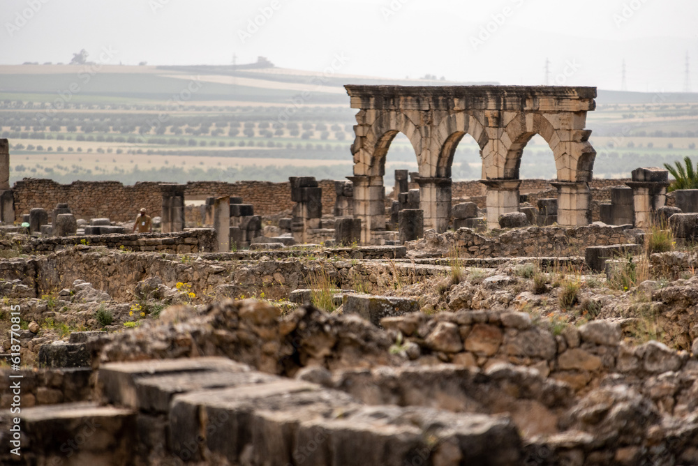 Ruins of the ancient Roman town of Volubilis in Morocco