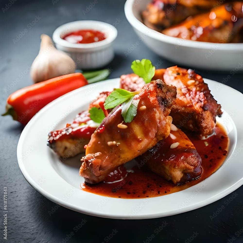 Grilled chicken wings with barbecue sauce on a neutral backgroundl artificial intelligence background Grilled chicken wings with barbecue sauce on a neutral backgroundl artificial intelligence background