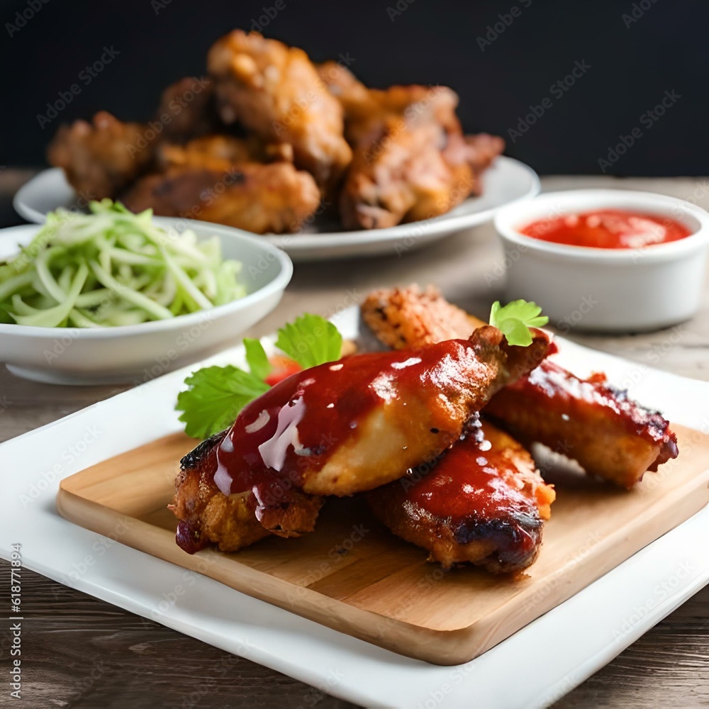 Grilled chicken wings with barbecue sauce on a neutral backgroundl artificial intelligence background Grilled chicken wings with barbecue sauce on a neutral backgroundl artificial intelligence background