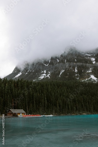 Beautiful Lake Louise with a mountain in the background in Canada