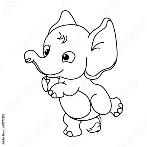 Funny elephant cartoon characters vector illustration. For kids coloring book.