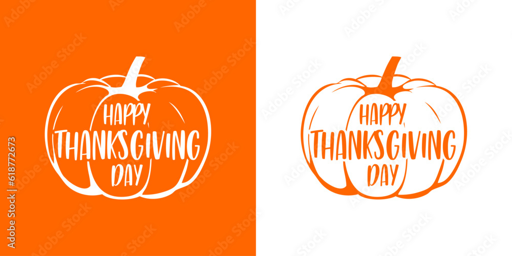 Logo con texto manuscrito happy thanksgiving day en calabaza para su uso en invitaciones y tarjetas 