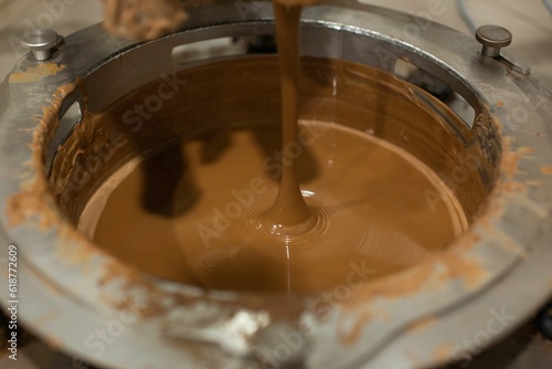 Closeup of the preparation of handmade chocolate candies
