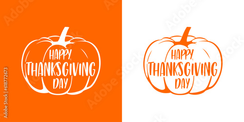 Logo con texto manuscrito happy thanksgiving day en calabaza para su uso en invitaciones y tarjetas 