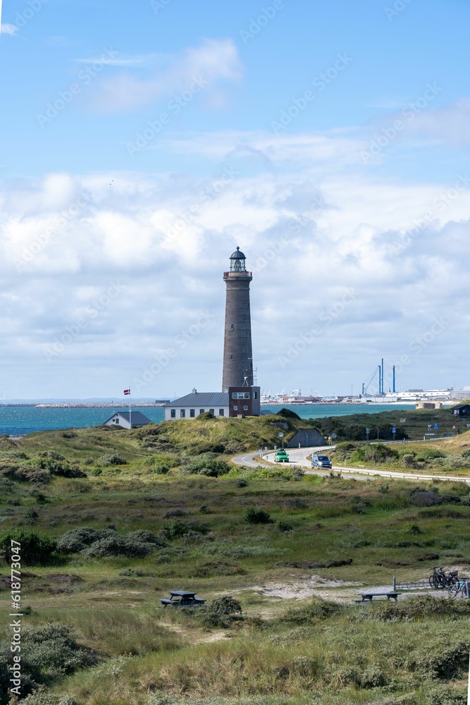 Fototapeta premium Skagen lighthouse standing proudly on a beach in Denmark.
