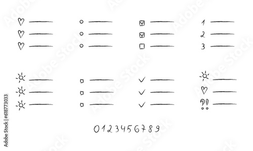 set of design elements: list templates on white background