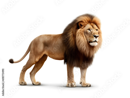 The lion is the largest feline animal in the world. But the size is about the size of the tiger   the body is brown  without stripes. Generative AI. Illustration.