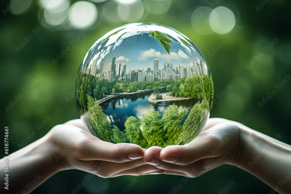 hands holding Globe Glass earth globe earth day World environment day concept, Forest