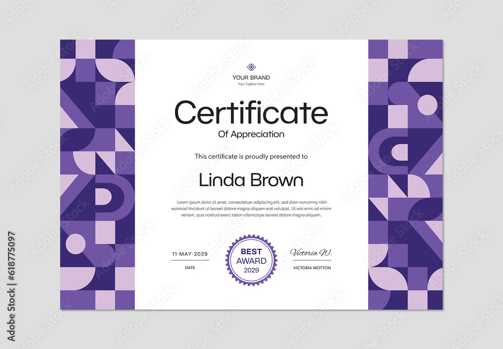 Certificate with Purple Accents Stock Template | Adobe Stock