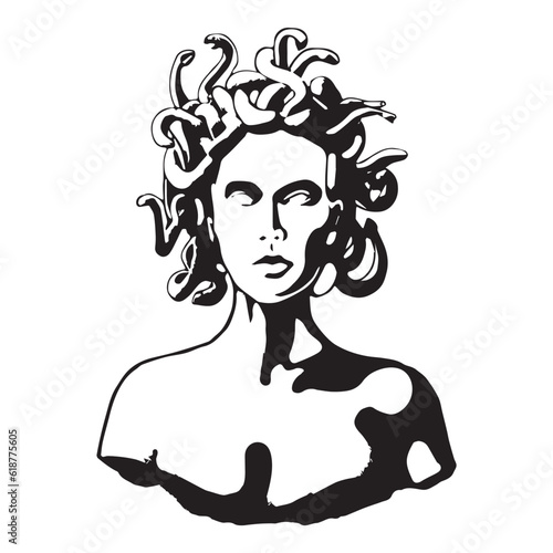 Mystical Power: Half-Bust Illustration of Medusa, the Legendary Gorgon