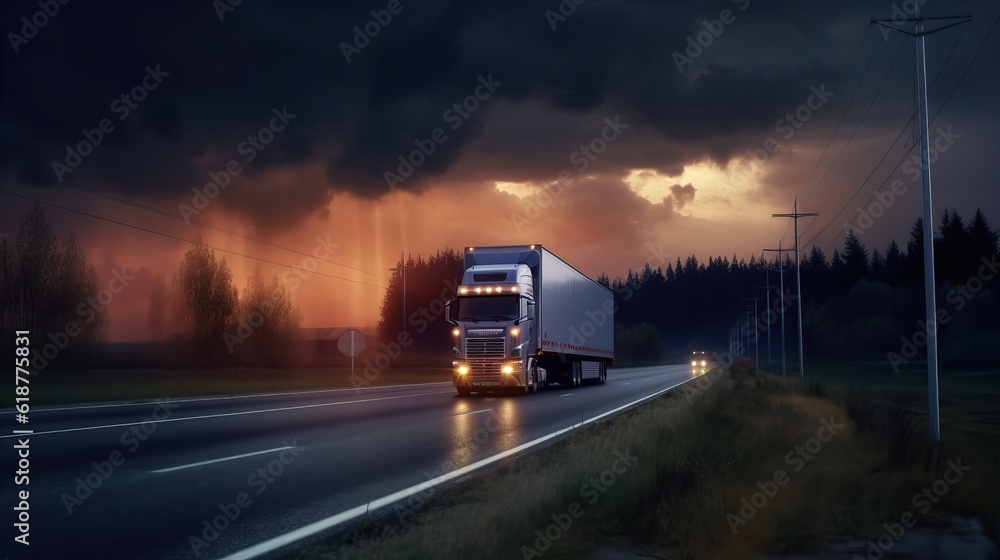 A contemporary truck is swiftly traveling down the highway