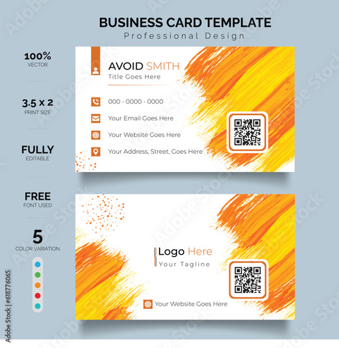 Double-sided creative and modern business card template. Portrait and landscape orientation. Personal visiting card with company logo.