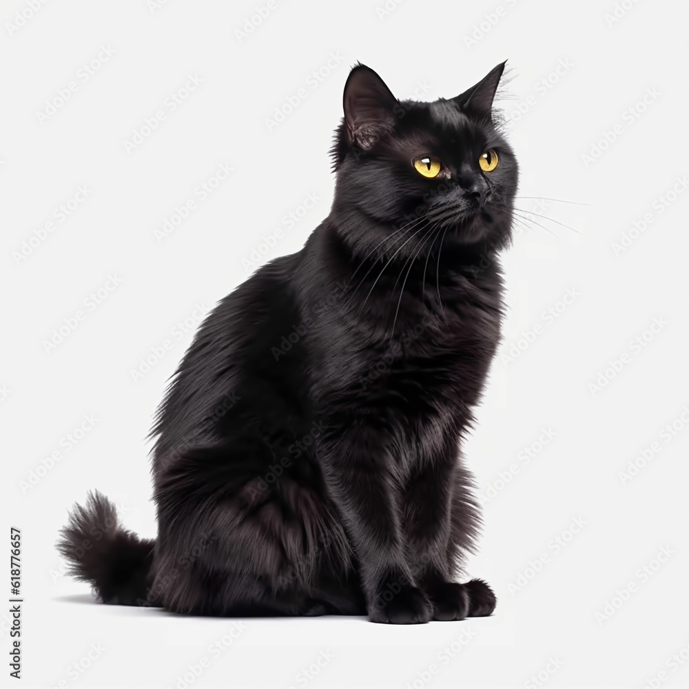 AI generated illustration of an adorable black cat on a white background