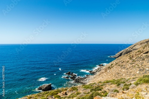 Scenic view of a beautiful seascape in Crete, Greece