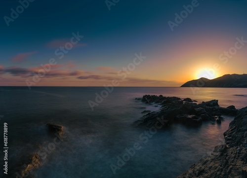 Mesmerizing view of a beautiful seascape during sunrise in Crete, Greece