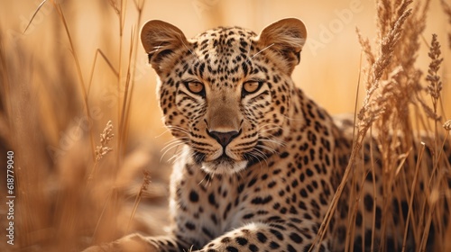 Leopard hiding in the field