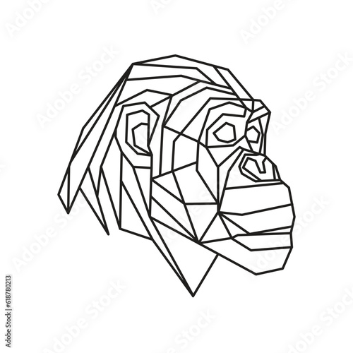 Chimpanzee Polygonal. Geometric line animal. Vector poly line.