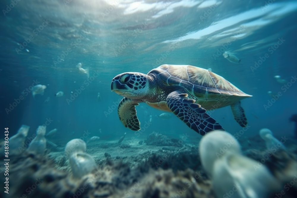 Fototapeta premium Turtle in polluted water