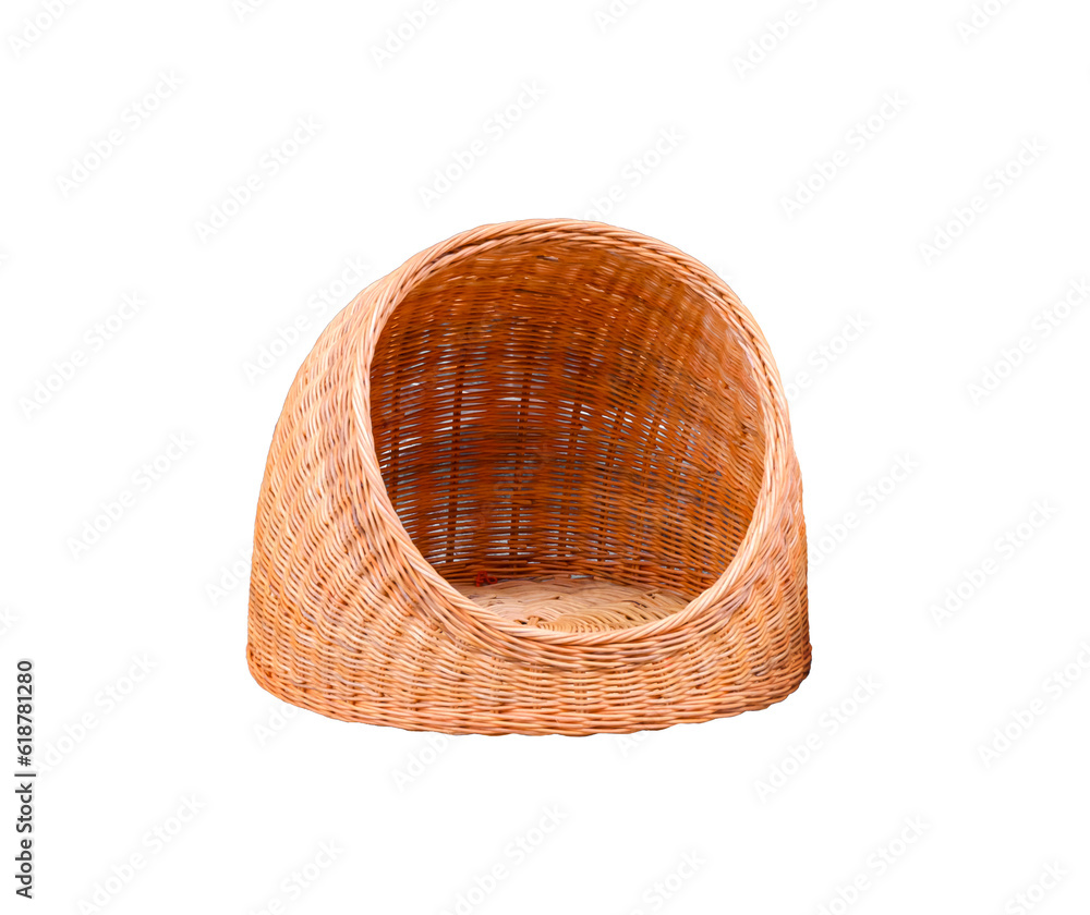 Cat wicker basket house made from rattan isolated on transparent background, png file Stock