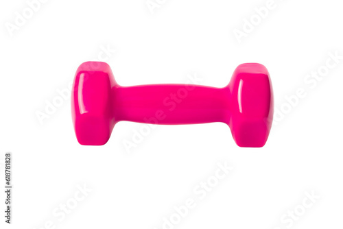 Pink dumbbell isolated on white background.