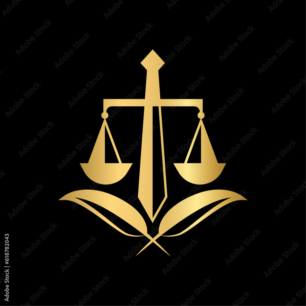 Law logo for Law firm . Two feather and balance scale combination legal