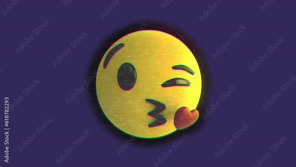 Animation of smiling emoji icon sending kiss on purple background Animation of smiling emoji icon sending kiss on purple background