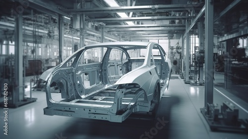 Efficient Automation: Robots on Car Assembly Line in a Thriving Factory. Generative AI