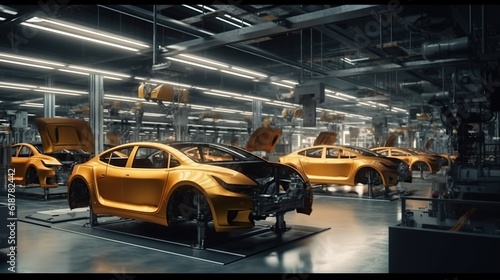 Efficient Automation: Robots on Car Assembly Line in a Thriving Factory. Generative AI © DigitalGenetics