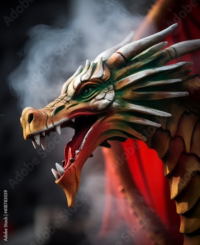 A detailed close-up of a red dragon Y Ddraig Goch. photo