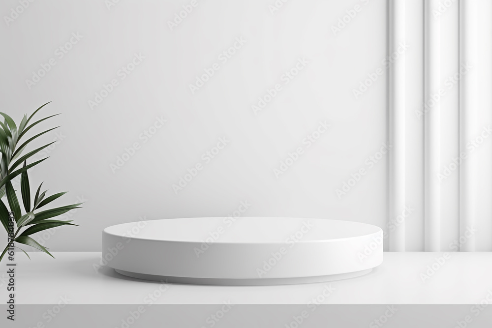 minimal white podium display for cosmetic product presentation, pedestal or platform background, 3d illustration minimal white podium display for cosmetic product presentation, pedestal or platform background, 3d illustration