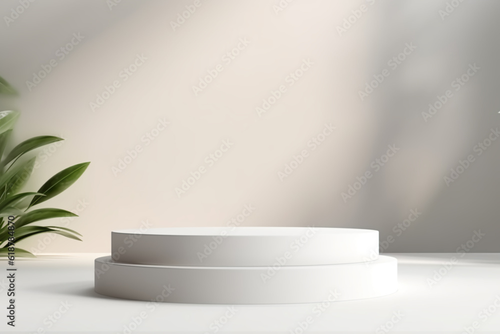minimal white podium display for cosmetic product presentation, pedestal or platform background, 3d illustration minimal white podium display for cosmetic product presentation, pedestal or platform background, 3d illustration