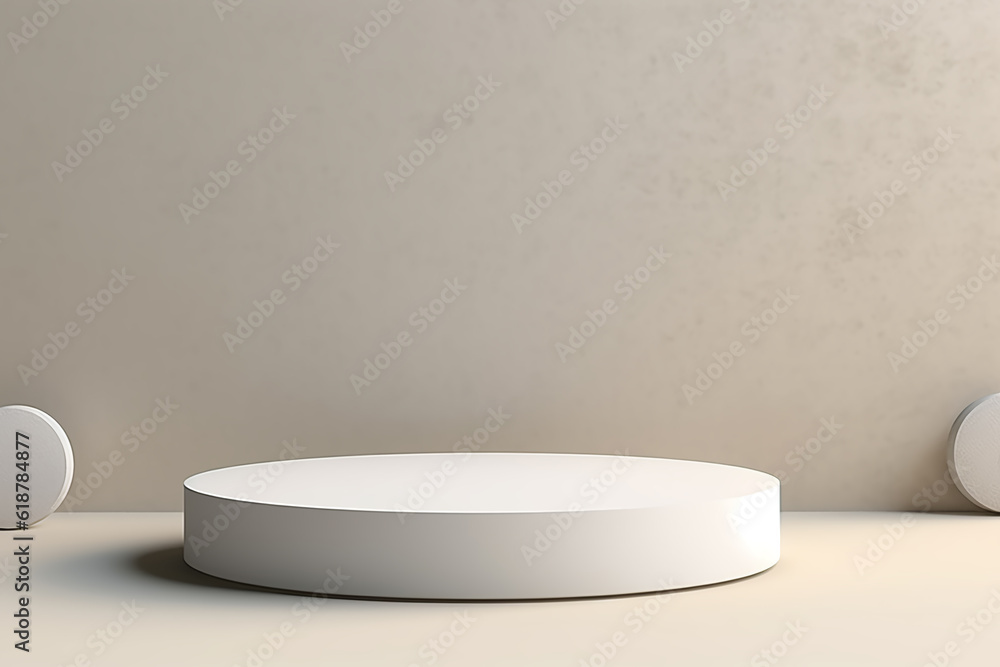 minimal white podium display for cosmetic product presentation, pedestal or platform background, 3d illustration