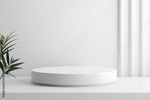 minimal white podium display for cosmetic product presentation  pedestal or platform background  3d illustration
