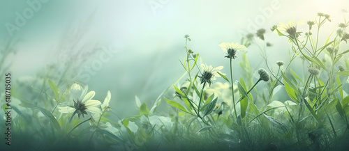 a field filled with tall grass covered in flowers Generated by AI