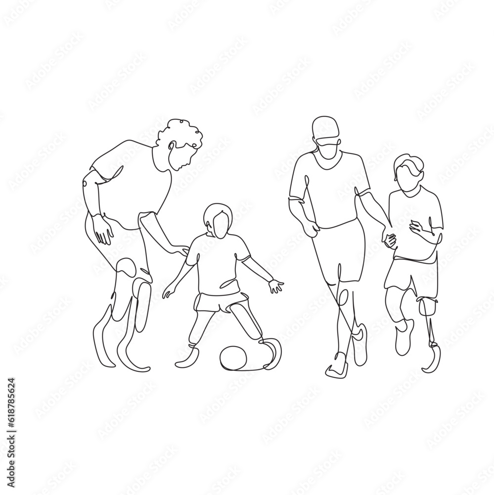 Continuous one line drawing disabled person on prostheses. Disabled sportswoman with amputated foot. Disabled sport, championship, game. Single line graphic design vector Continuous one line drawing disabled person on prostheses. Disabled sportswoman with amputated foot. Disabled sport, championship, game. Single line graphic design vector