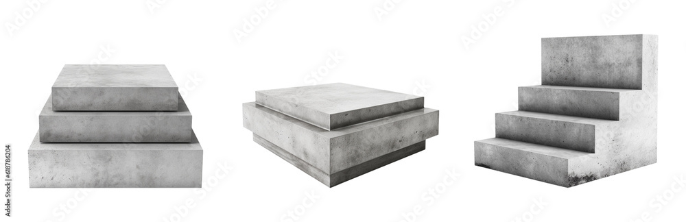 set of concrete podiums for a product display/ interior design. Isolated on a transparent background. set of concrete podiums for a product display/ interior design. Isolated on a transparent background.