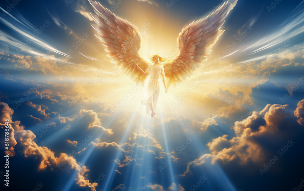 angel, Ascending angel from the divine realm, Archangel, celestial genesis, dazzling luminance 