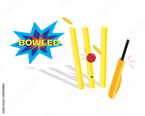 Cricket Bat with Ball hitting on the Wicket