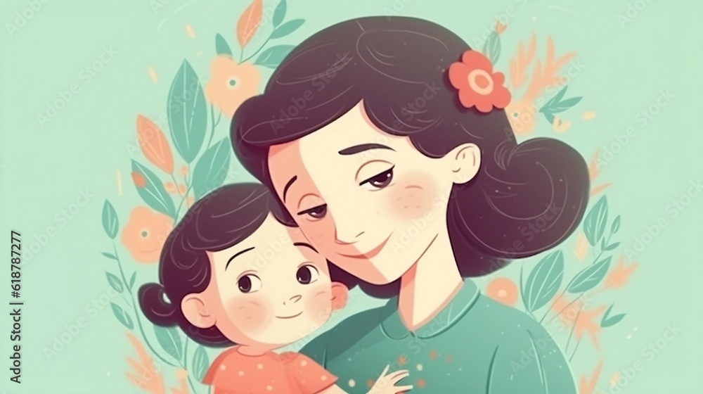 Mom with child. Mother's Day illustration. Generative AI Mom with child. Mother's Day illustration. Generative AI