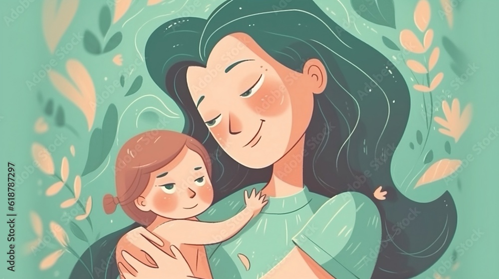 Mom with child. Mother's Day illustration. Generative AI Mom with child. Mother's Day illustration. Generative AI