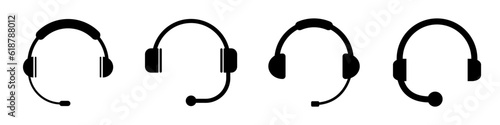 Headhones icon set. Support line or customer support. Hot line with consultant. Dispetch concept. Live chat. Customer service. Vector