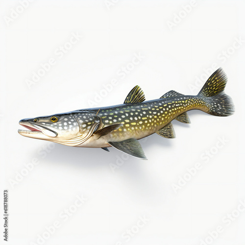 Northern pike fish on white background.