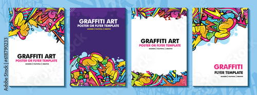 Modern doodle graffiti art poster or flyer template with colorful design. Hand-drawn abstract graffiti illustration vector in street art theme