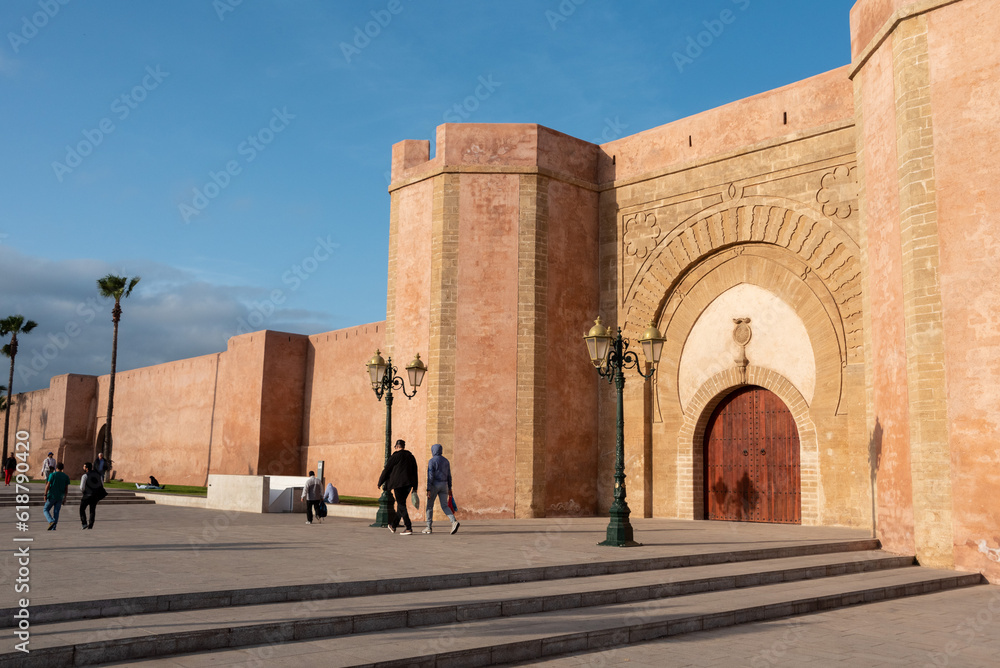 Big medieval city gate Bab el Had at the medina of Rabat in Morocco
